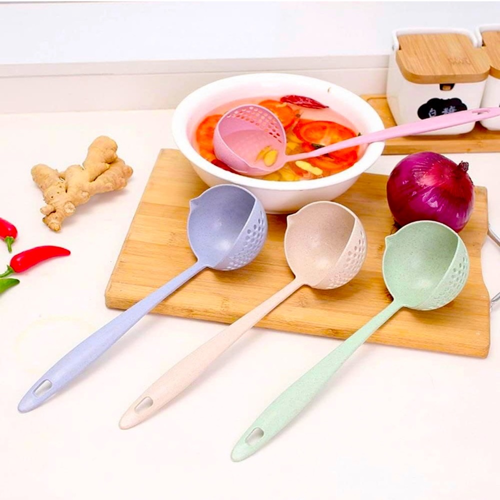 2-in-1 Wheat Straw Kitchen Soup Spoon & Colander Strainer